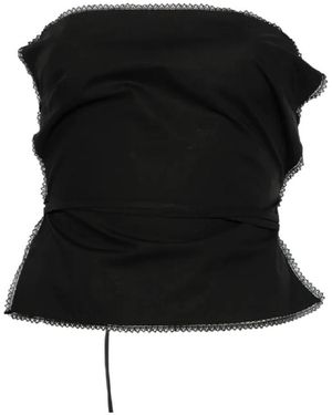 MSGM Lace-Trim Tie-Fastening Top - Black