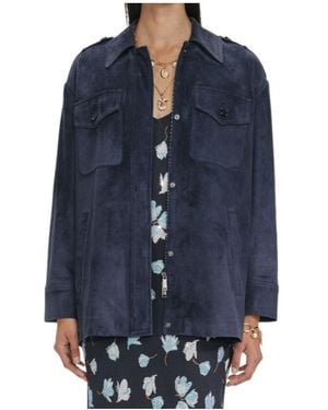 Self-Portrait Suede Oversized Jacket - Blue
