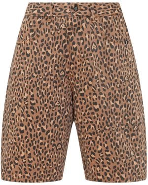 AMISH Leopard-Print Denim Shorts - Natural