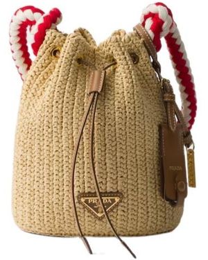 Prada Woven Drawstring Bucket Bag - Natural