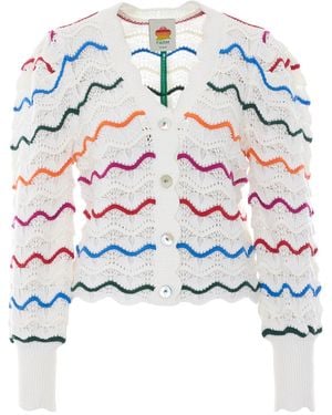 FARM Rio Wavy Open-Knit Cropped Cardigan - White