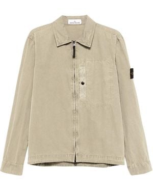 Stone Island Compass Patch Zip-Up Shirt Jacket - Natural