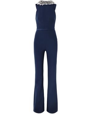 Safiyaa Satin-Trimmed Crepe Jumpsuit - Blue