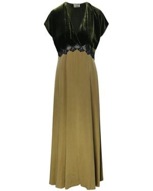 forte_forte Velvet And Cupro Dress With Lace - Green