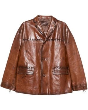 Prada Button-Up Leather Jacket - Brown