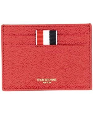 Thom Browne Logo Printed Striped Card Holder - Red