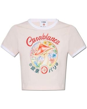 Tシャツ・カットソー CASABLANCA TEXTURED VELVET TENNIS CROPPED SHIRT CASABLANCA Cropped Tennis Shirt With Zip-Up Front in White