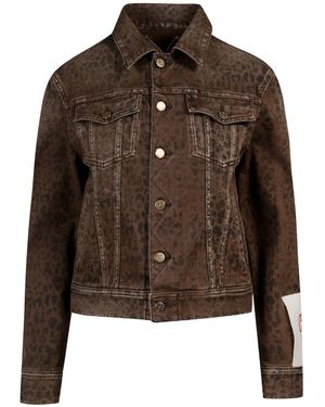 Golden Goose Leopard Pattern Denim Jacket - Brown