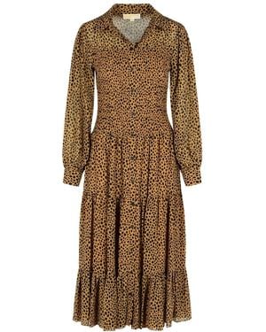 Michael Kors Michael Allover Printed Pleated Shirt Dress - Natural