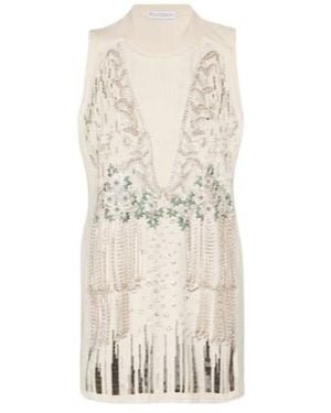 JW Anderson Embellished Cotton And Silk Tank Top - Natural