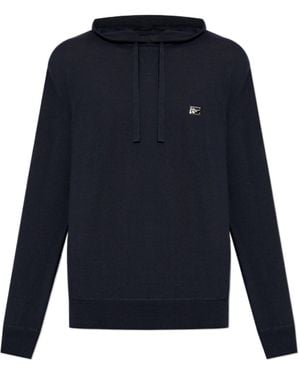 Dolce & Gabbana Logo Plaque Drawstring Hoodie - Blue