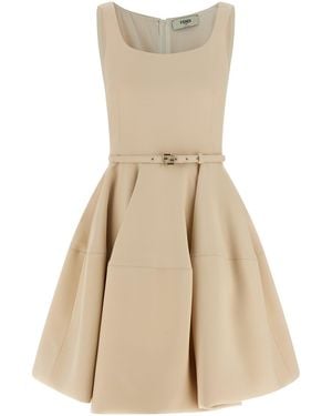 Fendi Belted-Waist Sleeveless Dress - Natural