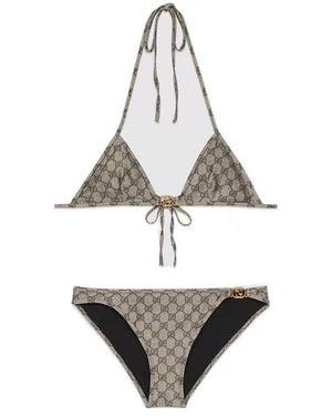 Gucci Printed Gg Stretch Jersey Bikini - Gray