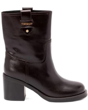 Twinset Block-Heel Leather Boots - Brown