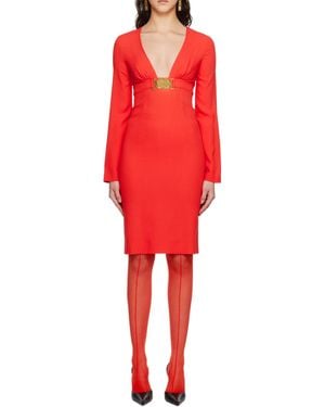 Moschino V-Neck Medium-Length Dress - Red