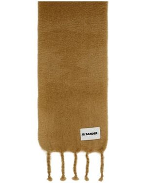 Jil Sander Logo Patch Fringed Scarf - Natural