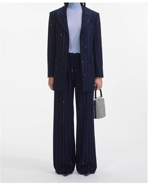 Self-Portrait Rhinestone-Embellished Pants - Blue