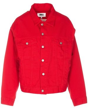 MM6 by Maison Margiela Cut-Out Denim Jacket - Red