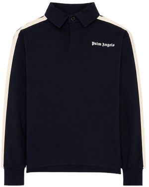 Palm Angels Logo-Print Side-Stripe Polo Shirt - Blue