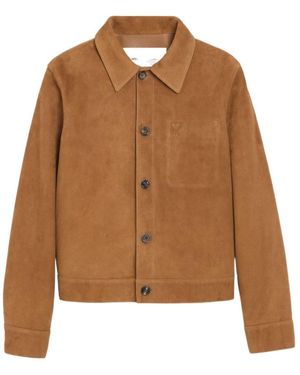 Ami Paris Logo Detailed Button-Up Jacket - Brown