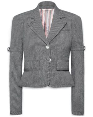 Thom Browne Seersucker Cropped Blazer - Grey
