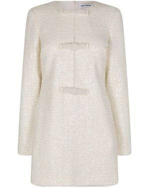 Self-Portrait Boucle Diamante Bow Mini Dress - White