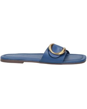 FARM Rio Minimalist Leather Slippers - Blue