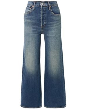 RE/DONE Cropped High-Rise Wide-Leg Jeans - Blue
