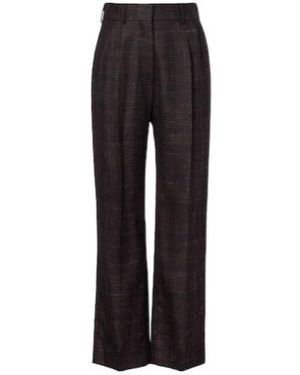Blazé Milano Fox Checked Wool And Silk Wide-Leg Pants - Black
