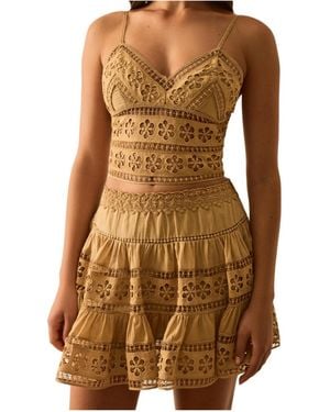 Charo Ruiz Melie Guipure-Lace Cropped Top - Brown