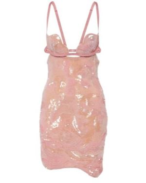 Nensi Dojaka Heartbeat Sequined Asymmetric Minidress - Pink