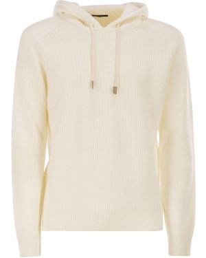 Tagliatore Drawstring Knitted Hooded Jumper - White