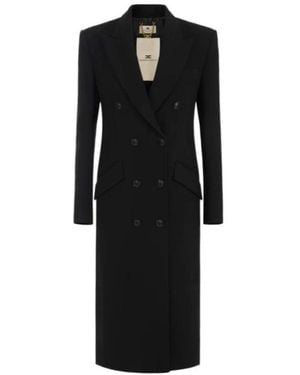 Elisabetta Franchi Double-Breasted Long-Sleeved Coat - Black