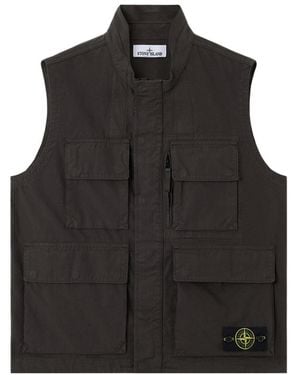 Stone Island Logo Patch Zip-Up Utility Vest - Black