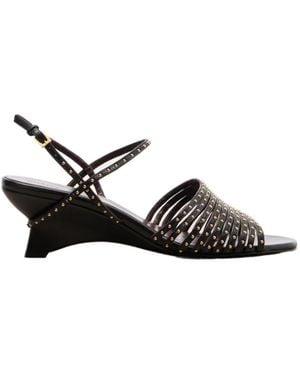 KHAITE Drew Studded Leather Wedge Sandals - Black