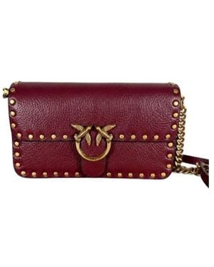 Pinko Stud Detailed Baby Love Slouchy Crossbody Bag - Red