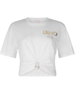Liu Jo Logo Printed Cropped T-Shirt - White