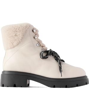 Stuart Weitzman Shearling-Lined Leather Ankle Boots - Natural