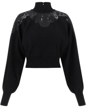 Twinset Lace-Panelled High-Neck Sweater - Black
