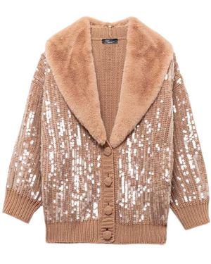 Blumarine Faux-Fur Tirm Sequin Cardigan - Pink