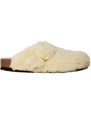 Birkenstock Off- Fluffy Mule With Metal Buckle - White