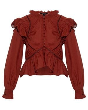 AllSaints Lima Ruffled Peplum Top - Red