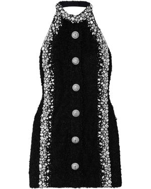 Balmain Sl Buttoned Embroidered Short Dress - Black