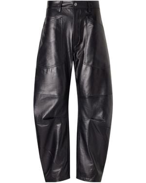 Nili Lotan Shon Leather Barrel-Leg Trousers - Black