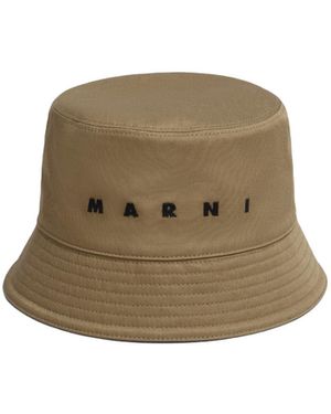 Marni Logo Embroidered Twill Bucket Hat - Natural