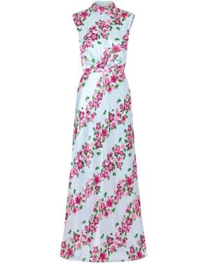 Saloni Printed Satin Halterneck Gown - White