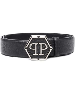 Philipp Plein Iconic Logo Buckle Belt - White