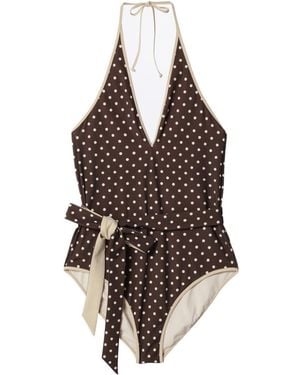 Valentino Polka Dot Printed Halterneck Swimsuit - Brown