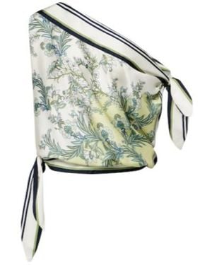 Veronica Beard Tari Floral One-Shoulder Twill Top - Green