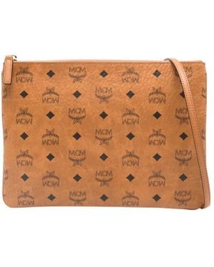 MCM Logo Patterned Zipped Clutch Bag - Brown